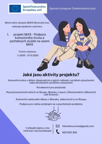 Infografika projektu Podpora komunitního života a potřebných služeb na území MAS